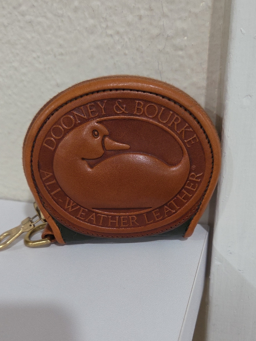 Dooney & Bourke VintageTan and Dark Green Leather Coin Pouch with Embossed Duck